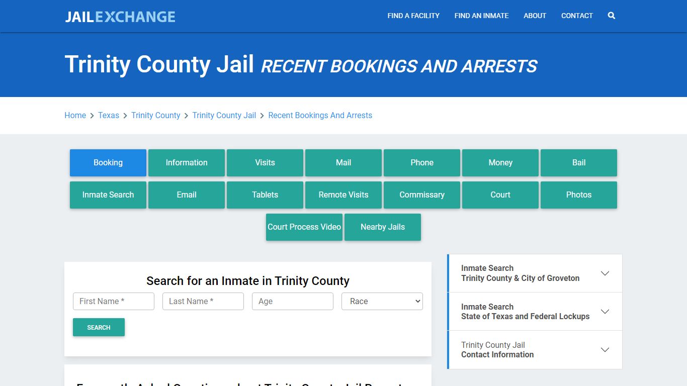 Trinity County Jail Recent Bookings And Arrests - Jail Exchange